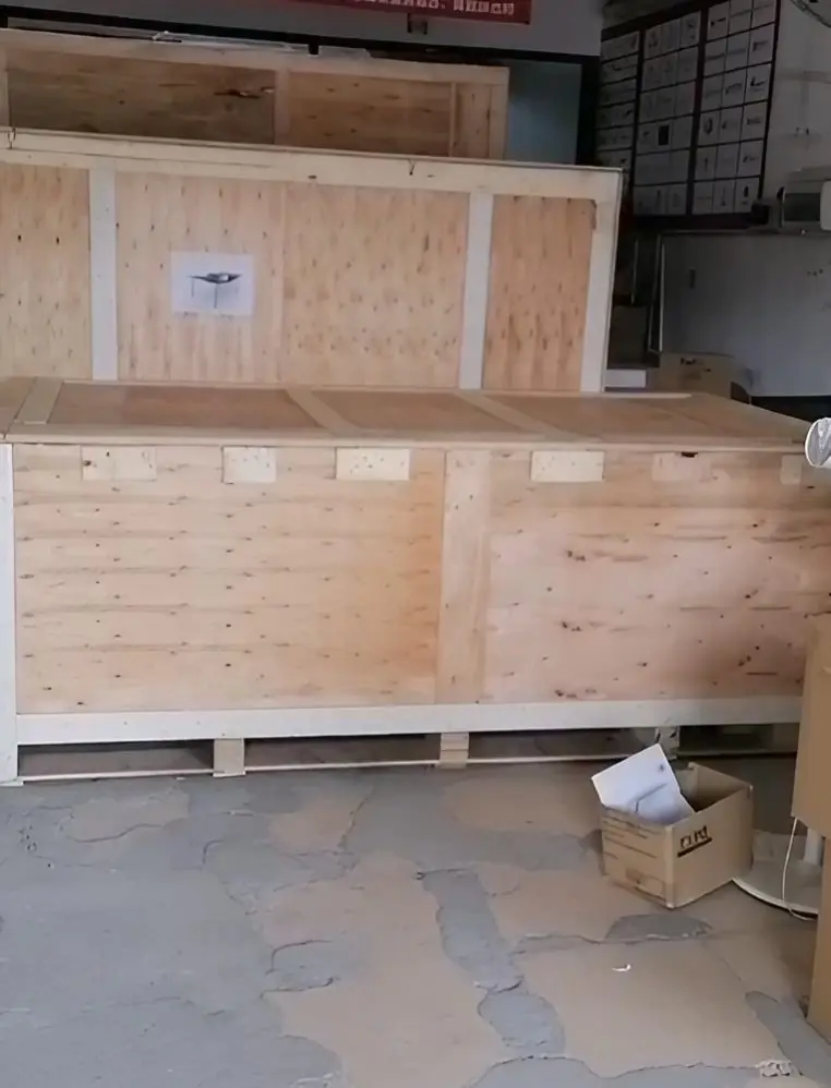 A custom wooden crate built for an artwork